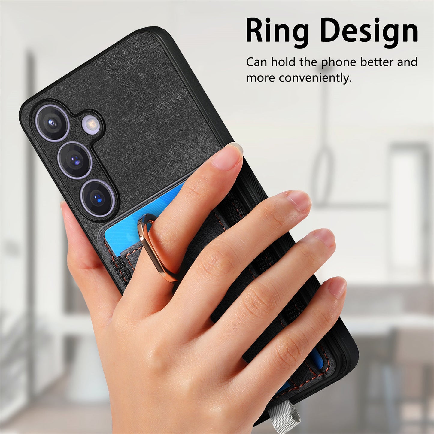D7 For Samsung Galaxy S24 Kickstand Case Detachable Magnetic Card Holder Phone Cover - Black