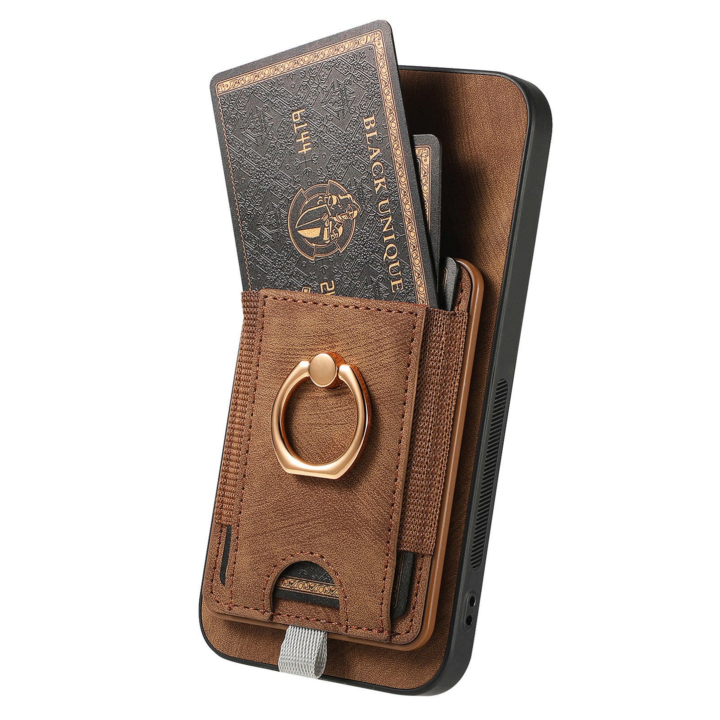 D7 For Samsung Galaxy S24 Kickstand Case Detachable Magnetic Card Holder Phone Cover - Brown