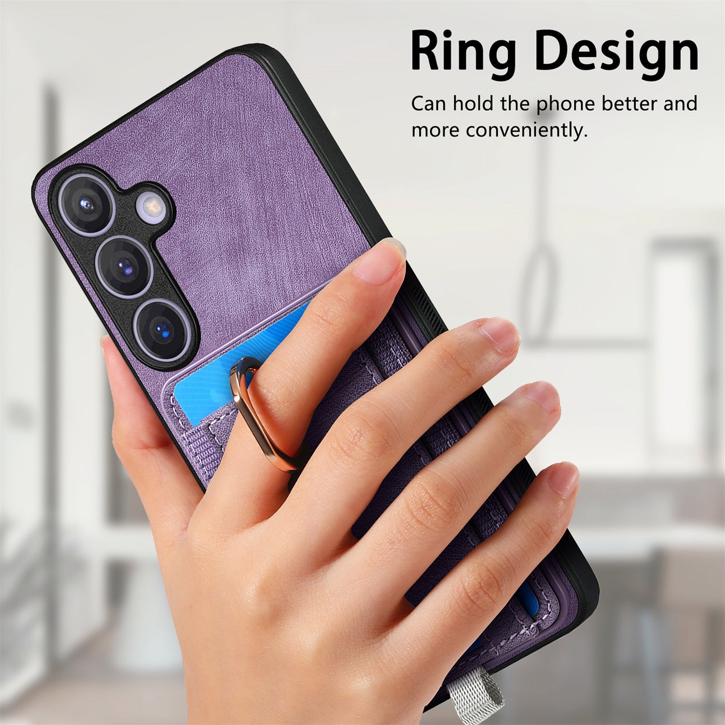 D7 For Samsung Galaxy S24 Kickstand Case Detachable Magnetic Card Holder Phone Cover - Purple