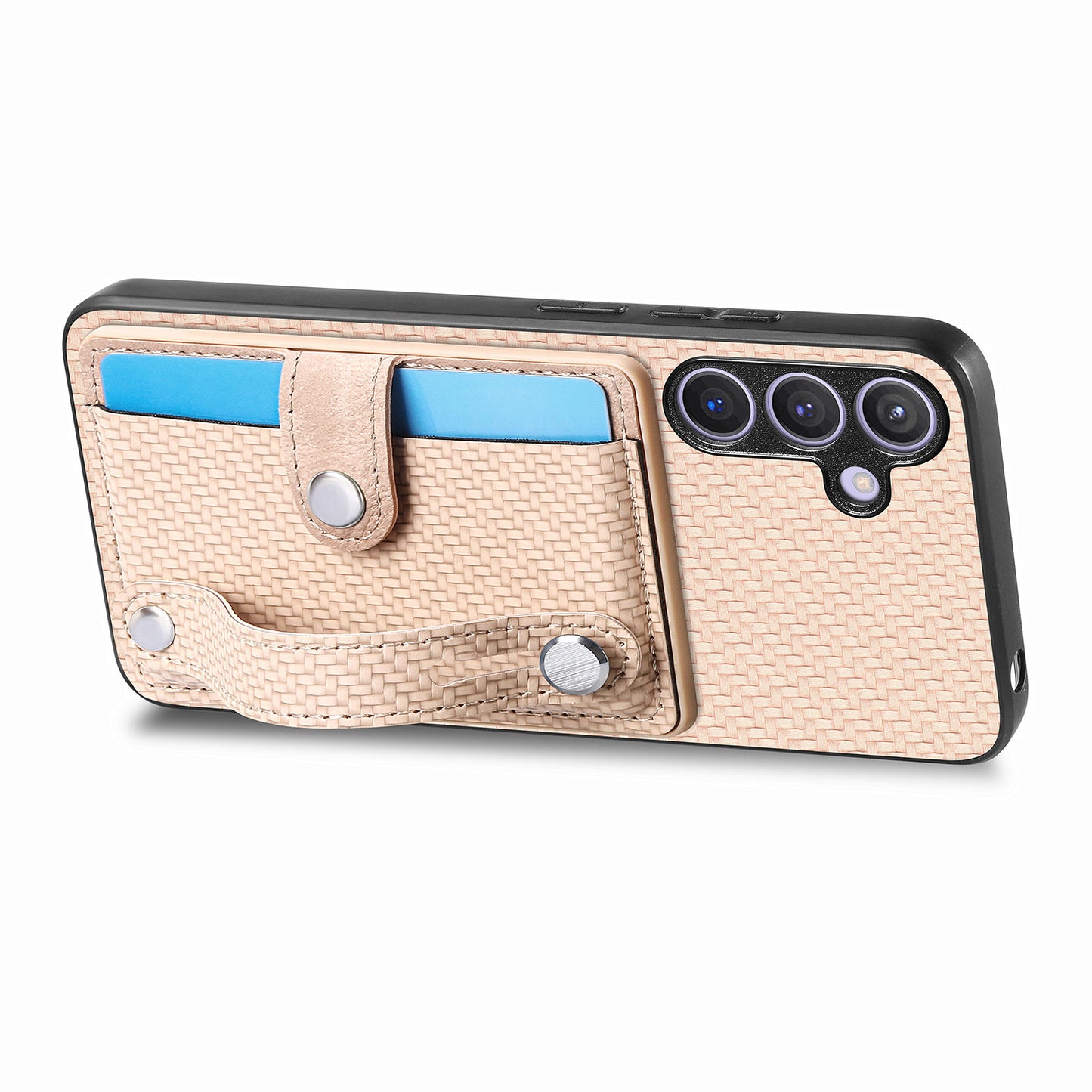 For Samsung Galaxy S24+ Case Wristband Kickstand Phone Cover with Card Slots - Yellow