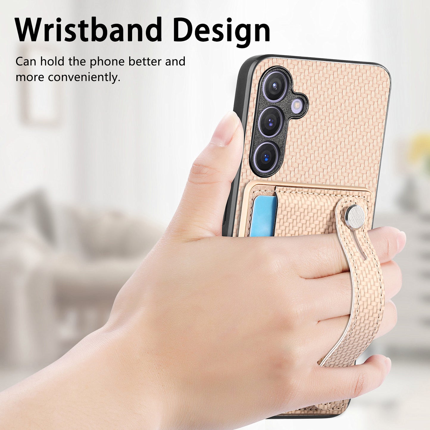 For Samsung Galaxy S24+ Case Wristband Kickstand Phone Cover with Card Slots - Yellow