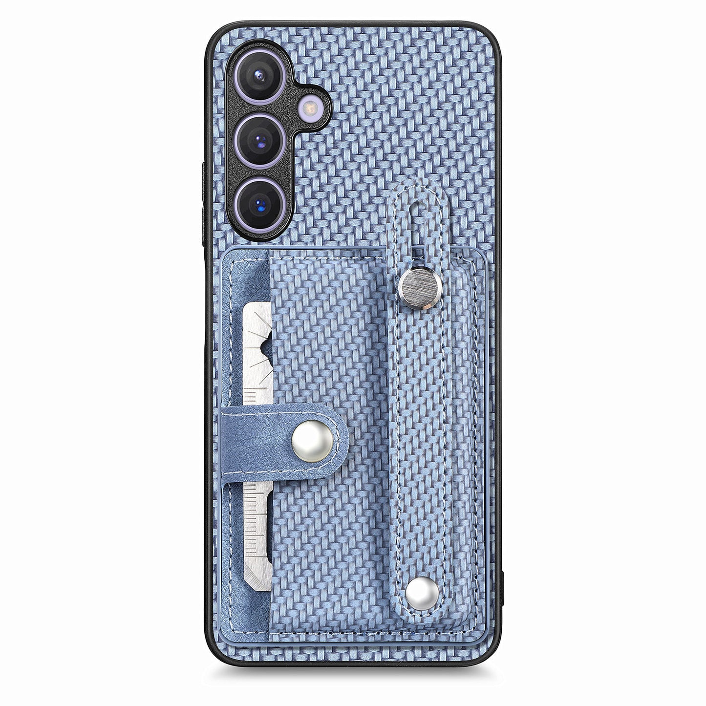 For Samsung Galaxy S24+ Case Wristband Kickstand Phone Cover with Card Slots - Blue