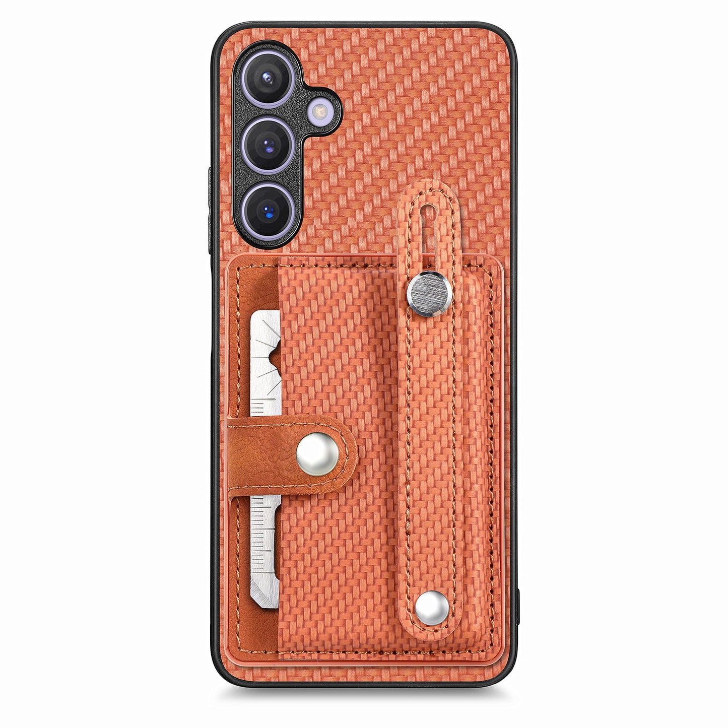 For Samsung Galaxy S24+ Case Wristband Kickstand Phone Cover with Card Slots - Brown