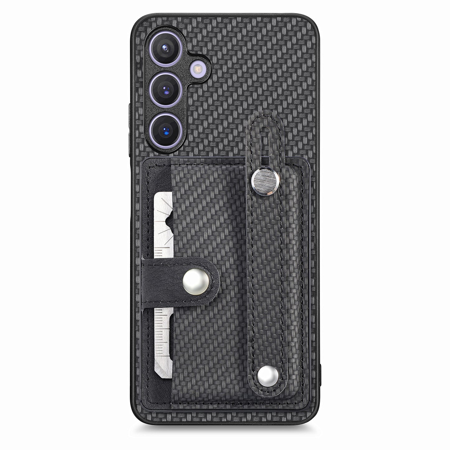 For Samsung Galaxy S24+ Case Wristband Kickstand Phone Cover with Card Slots - Black
