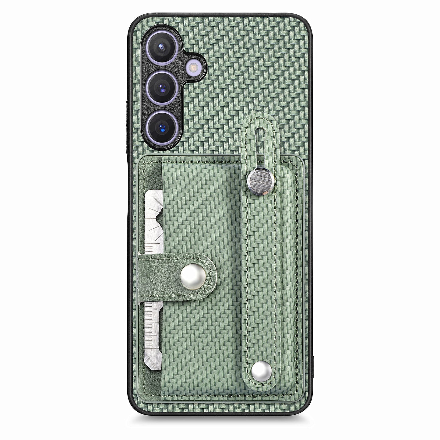 For Samsung Galaxy S24+ Case Wristband Kickstand Phone Cover with Card Slots - Green