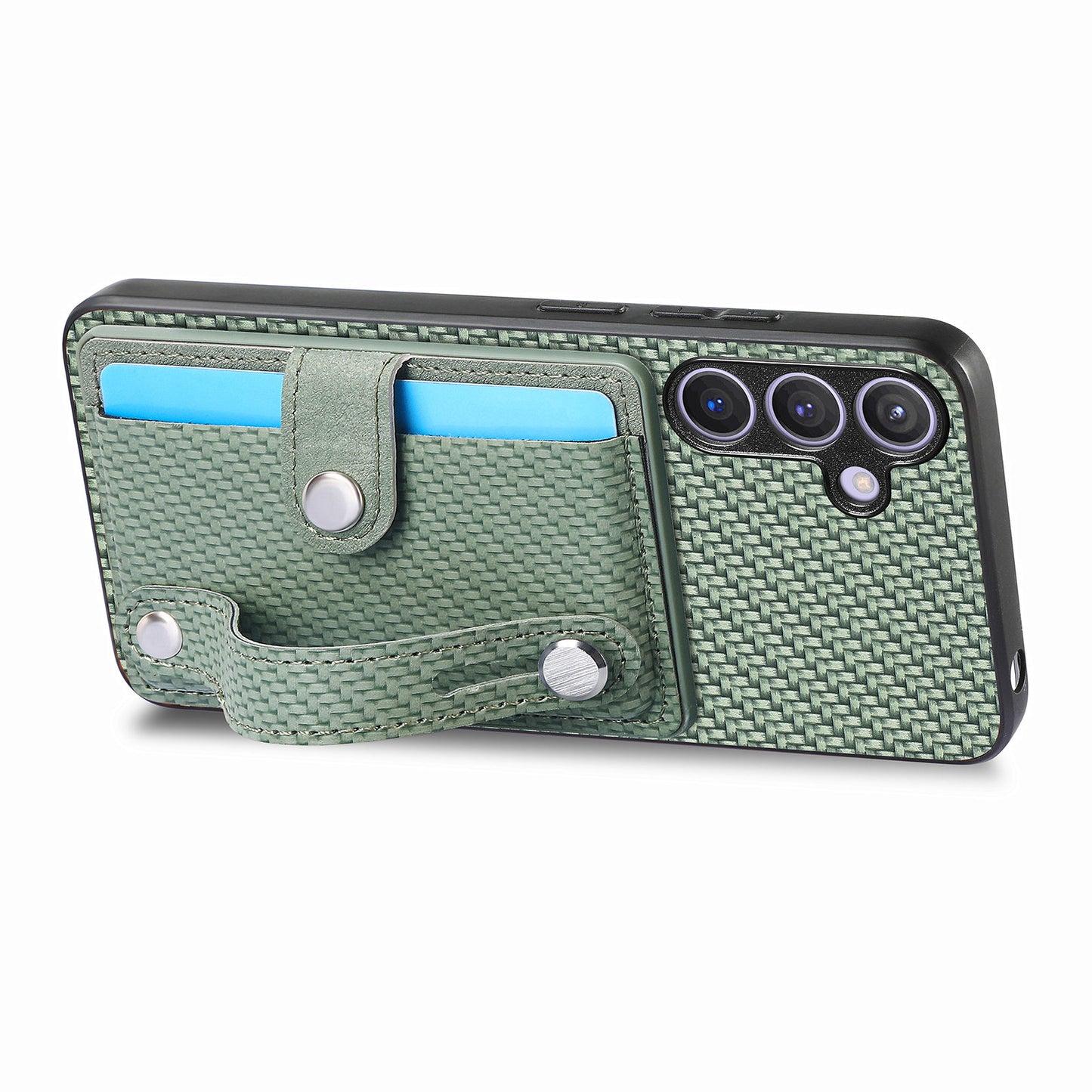 For Samsung Galaxy S24+ Case Wristband Kickstand Phone Cover with Card Slots - Green