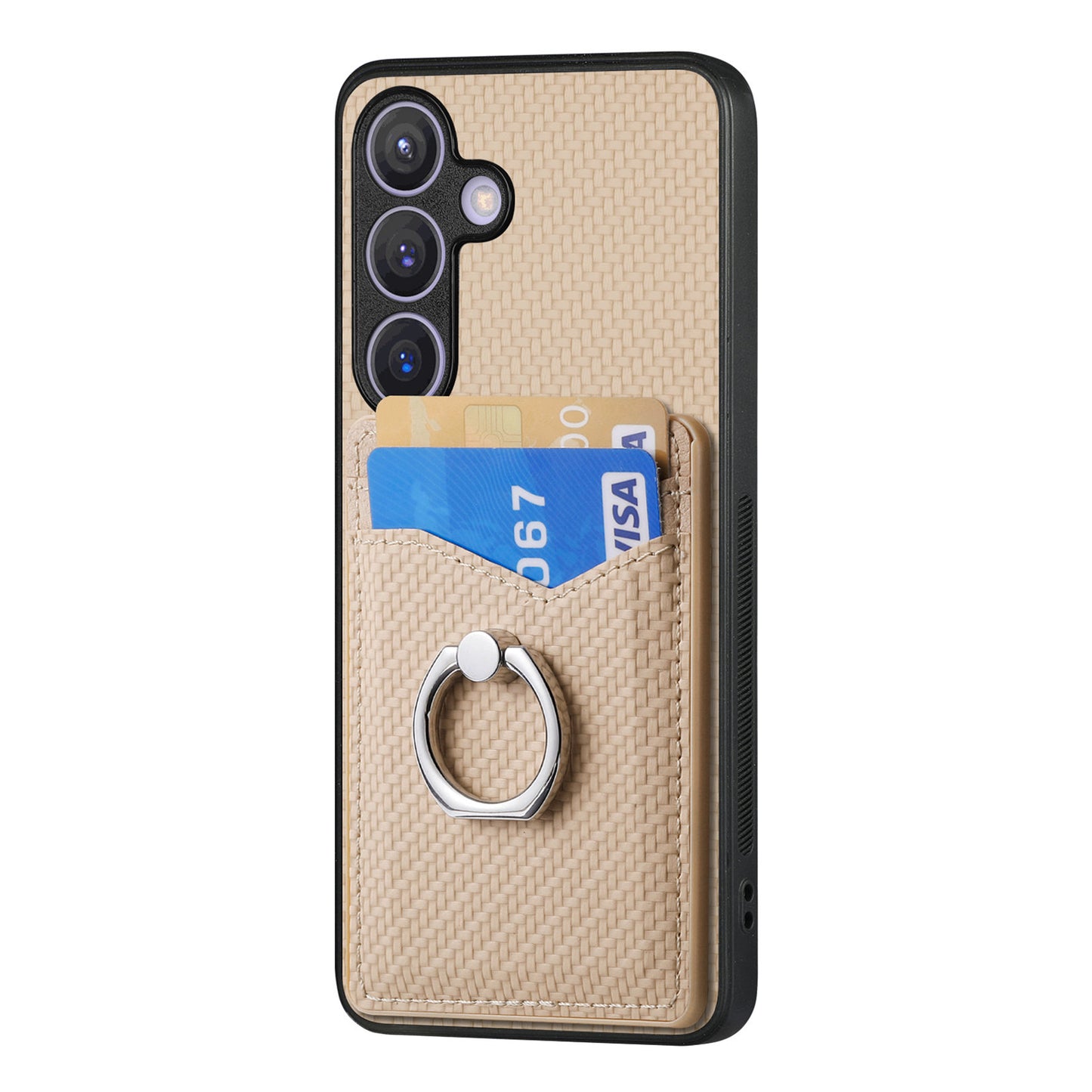 C1-8 For Samsung Galaxy S24+ Case Ring Kickstand Card Holder Phone Cover - Apricot