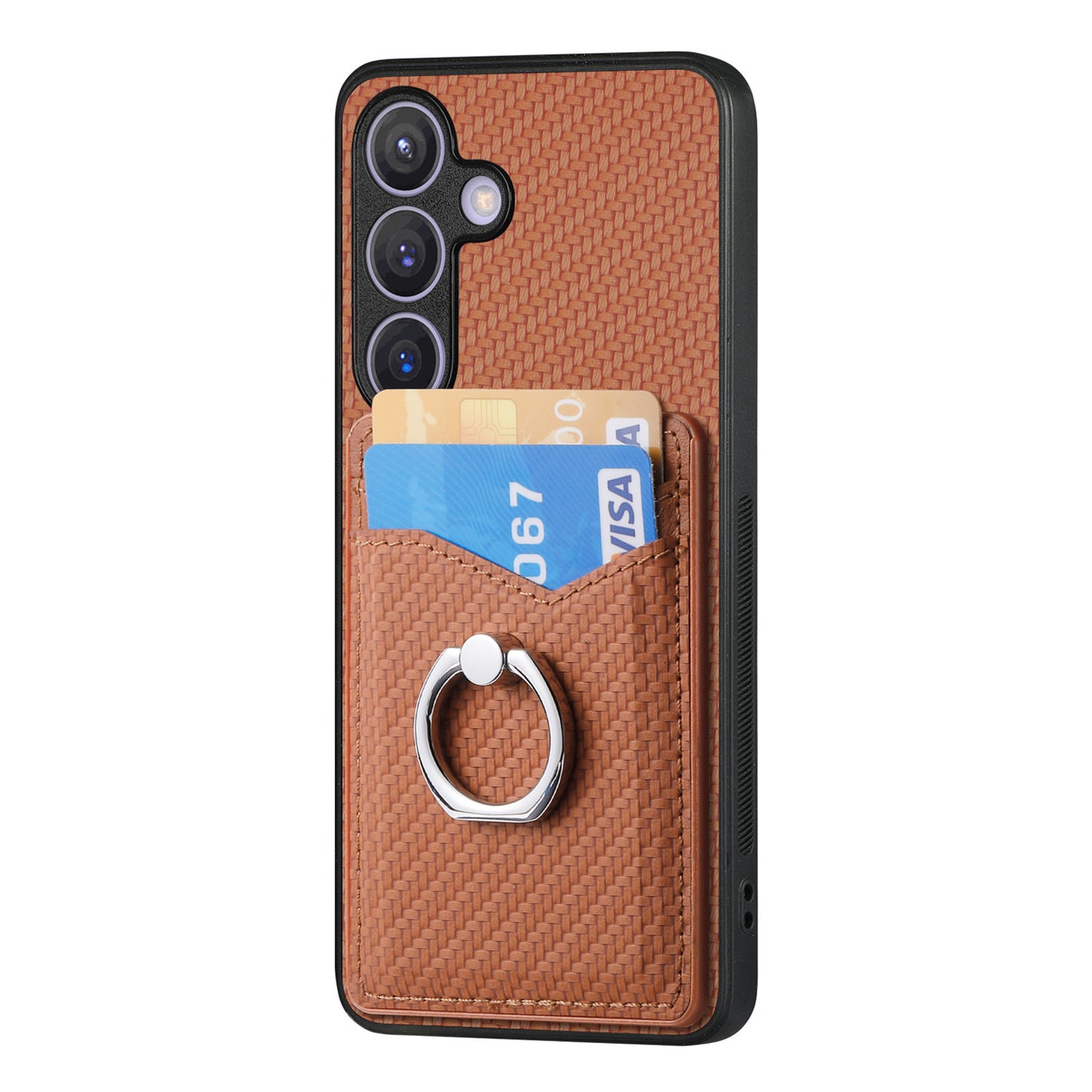 C1-8 For Samsung Galaxy S24+ Case Ring Kickstand Card Holder Phone Cover - Brown