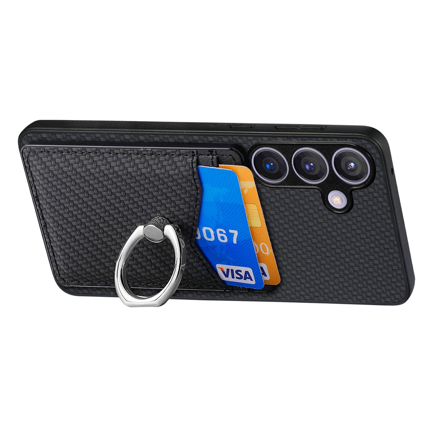 C1-8 For Samsung Galaxy S24+ Case Ring Kickstand Card Holder Phone Cover - Black