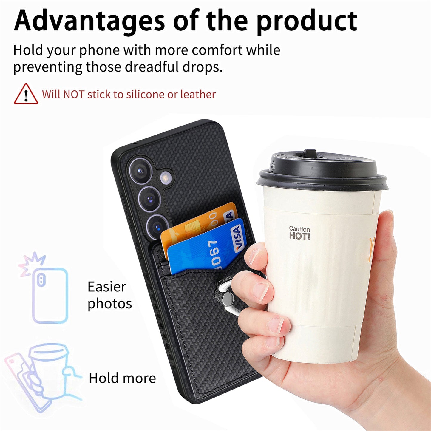 C1-8 For Samsung Galaxy S24+ Case Ring Kickstand Card Holder Phone Cover - Black