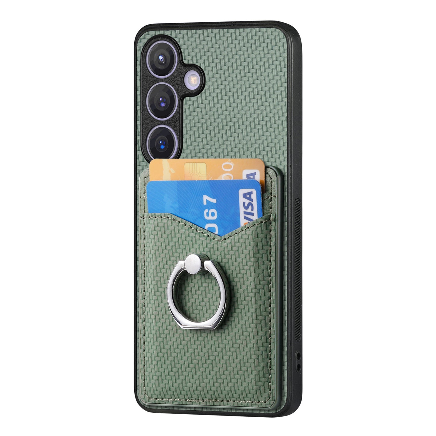 C1-8 For Samsung Galaxy S24+ Case Ring Kickstand Card Holder Phone Cover - Green