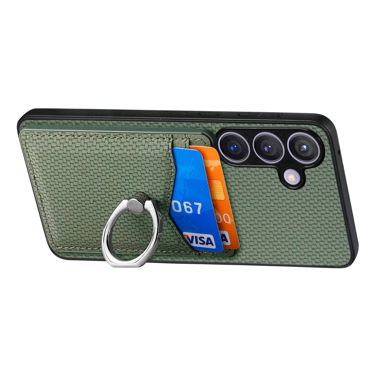C1-8 For Samsung Galaxy S24+ Case Ring Kickstand Card Holder Phone Cover - Green