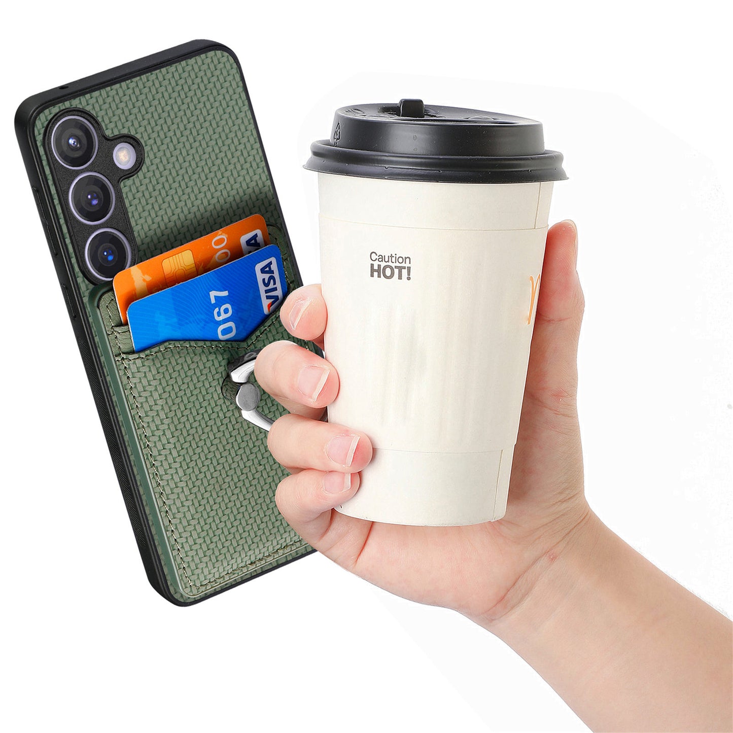 C1-8 For Samsung Galaxy S24+ Case Ring Kickstand Card Holder Phone Cover - Green
