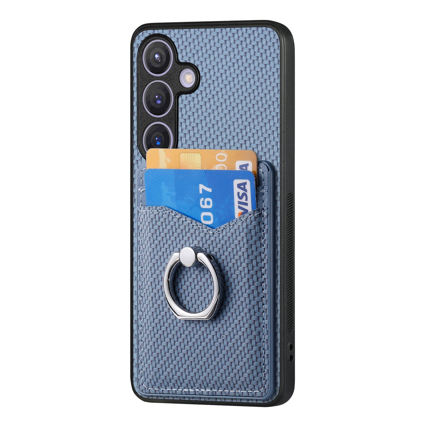 C1-8 For Samsung Galaxy S24+ Case Ring Kickstand Card Holder Phone Cover - Blue