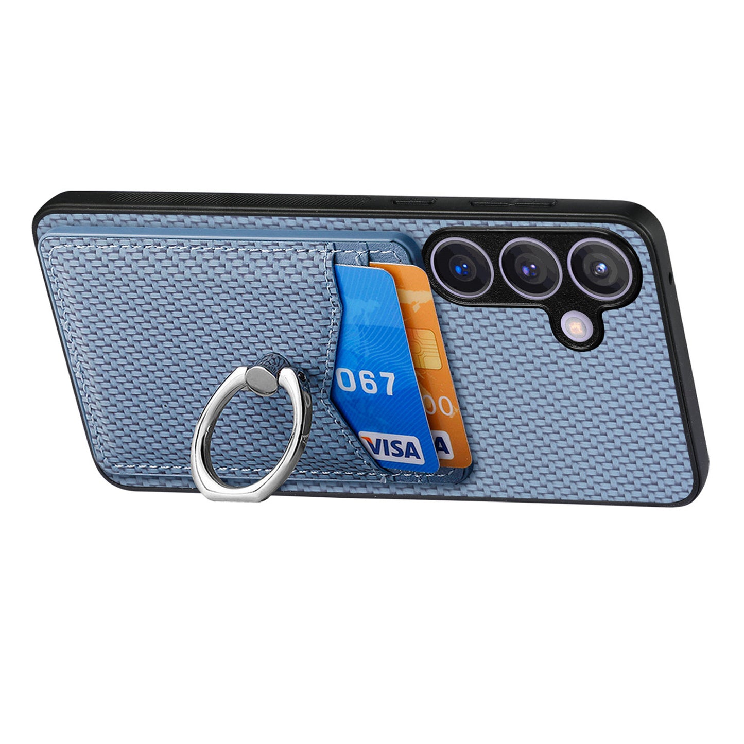 C1-8 For Samsung Galaxy S24+ Case Ring Kickstand Card Holder Phone Cover - Blue