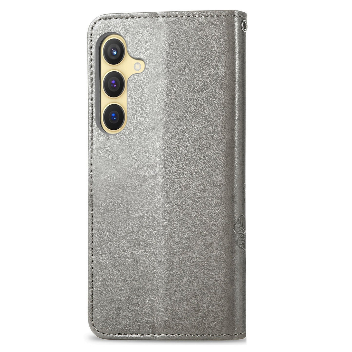 For Samsung Galaxy S24 Case Four-leaf Clover Pattern Leather Phone Cover Wallet - Grey