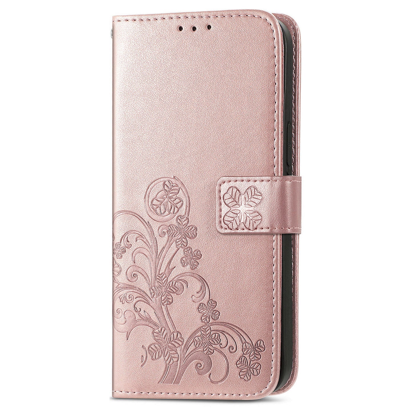 For Samsung Galaxy S24 Case Four-leaf Clover Pattern Leather Phone Cover Wallet - Rose Gold