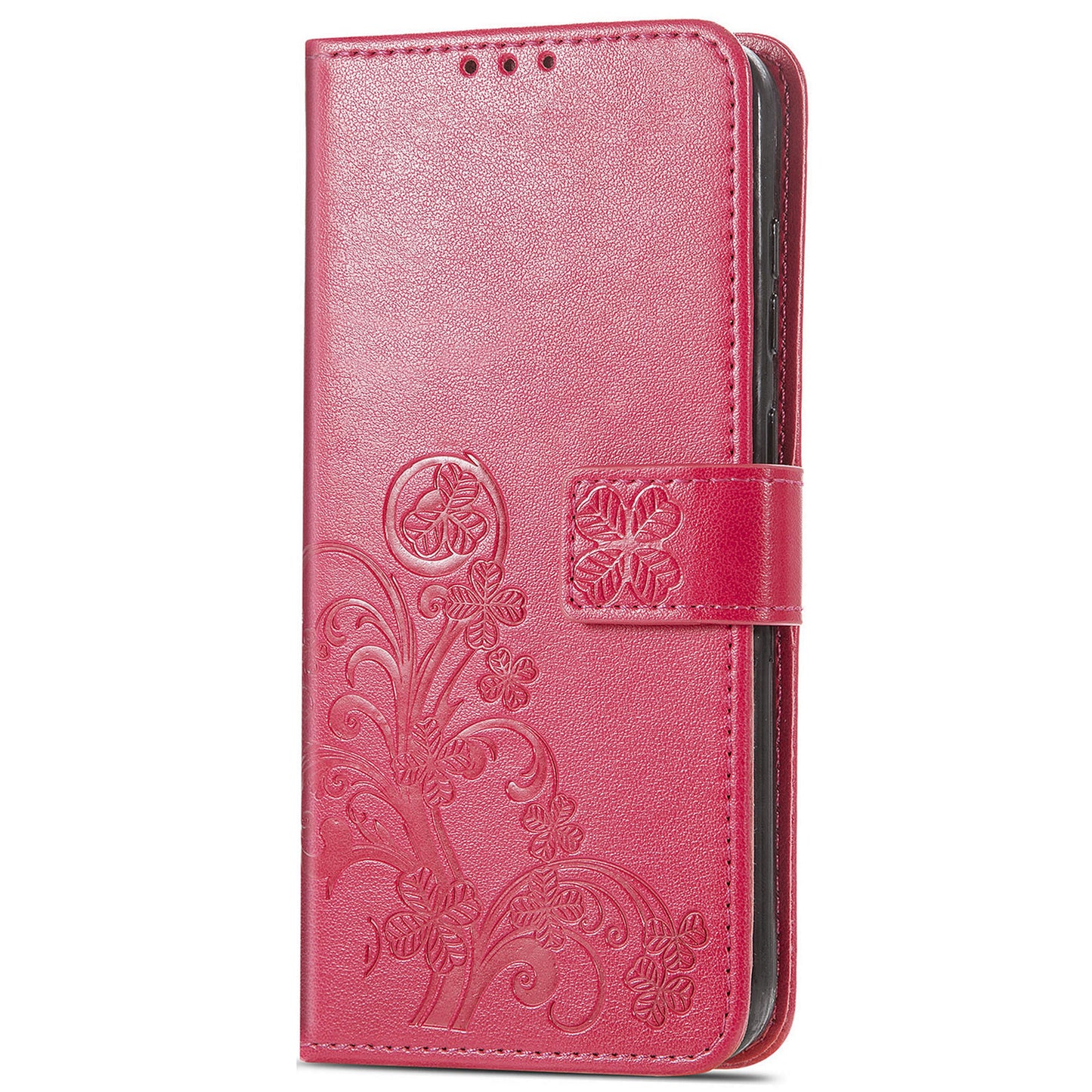 For Samsung Galaxy S24 Case Four-leaf Clover Pattern Leather Phone Cover Wallet - Red