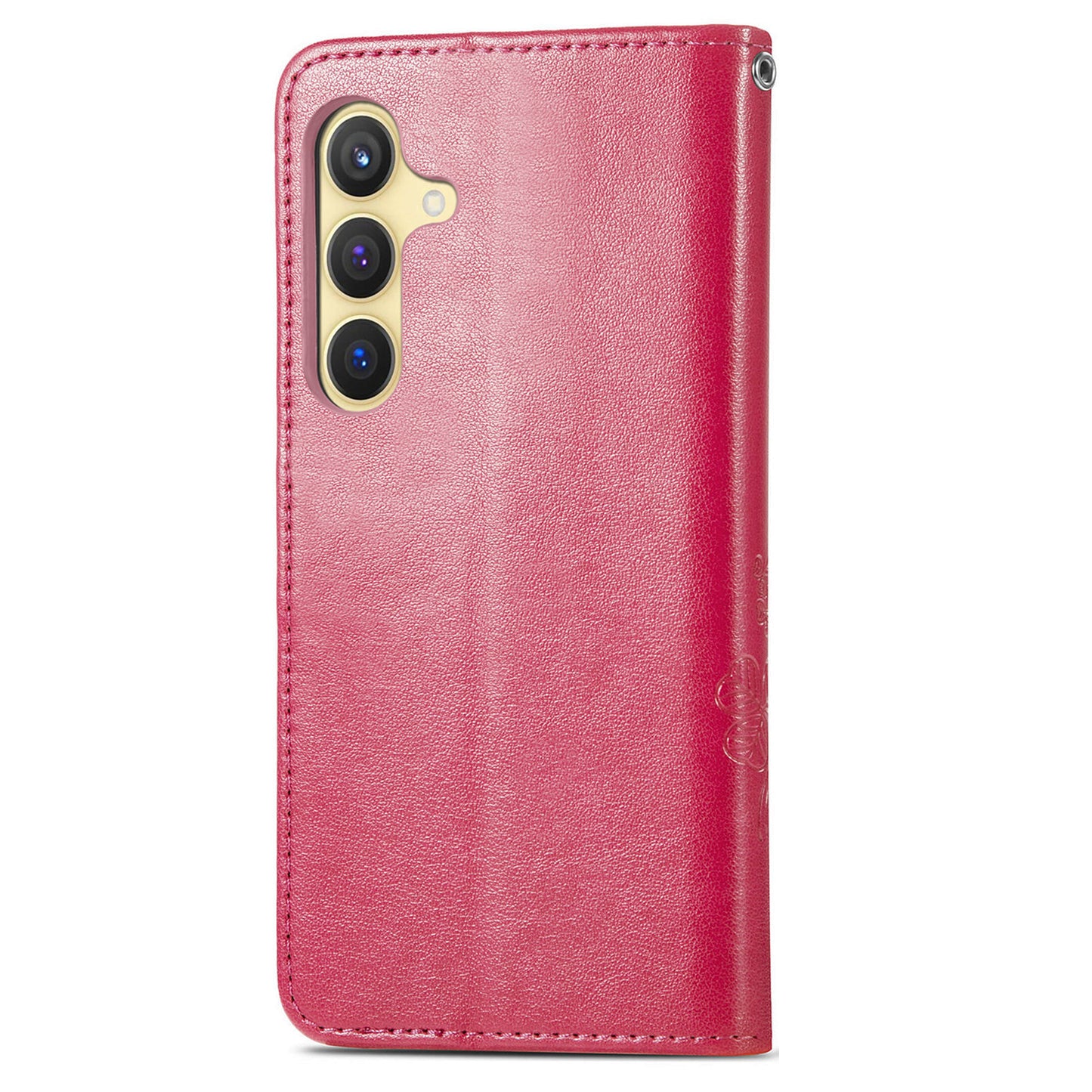 For Samsung Galaxy S24 Case Four-leaf Clover Pattern Leather Phone Cover Wallet - Red