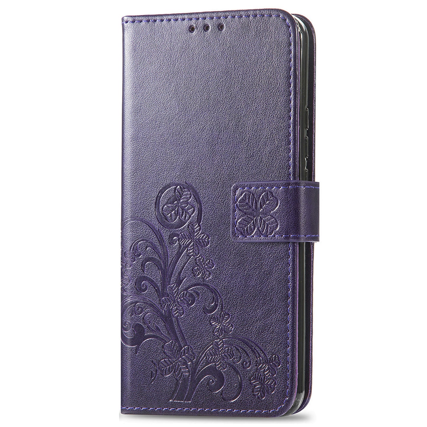 For Samsung Galaxy S24 Case Four-leaf Clover Pattern Leather Phone Cover Wallet - Purple