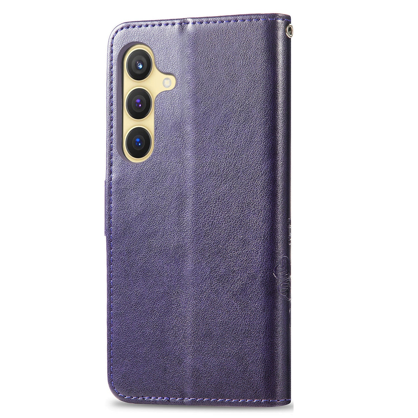 For Samsung Galaxy S24 Case Four-leaf Clover Pattern Leather Phone Cover Wallet - Purple