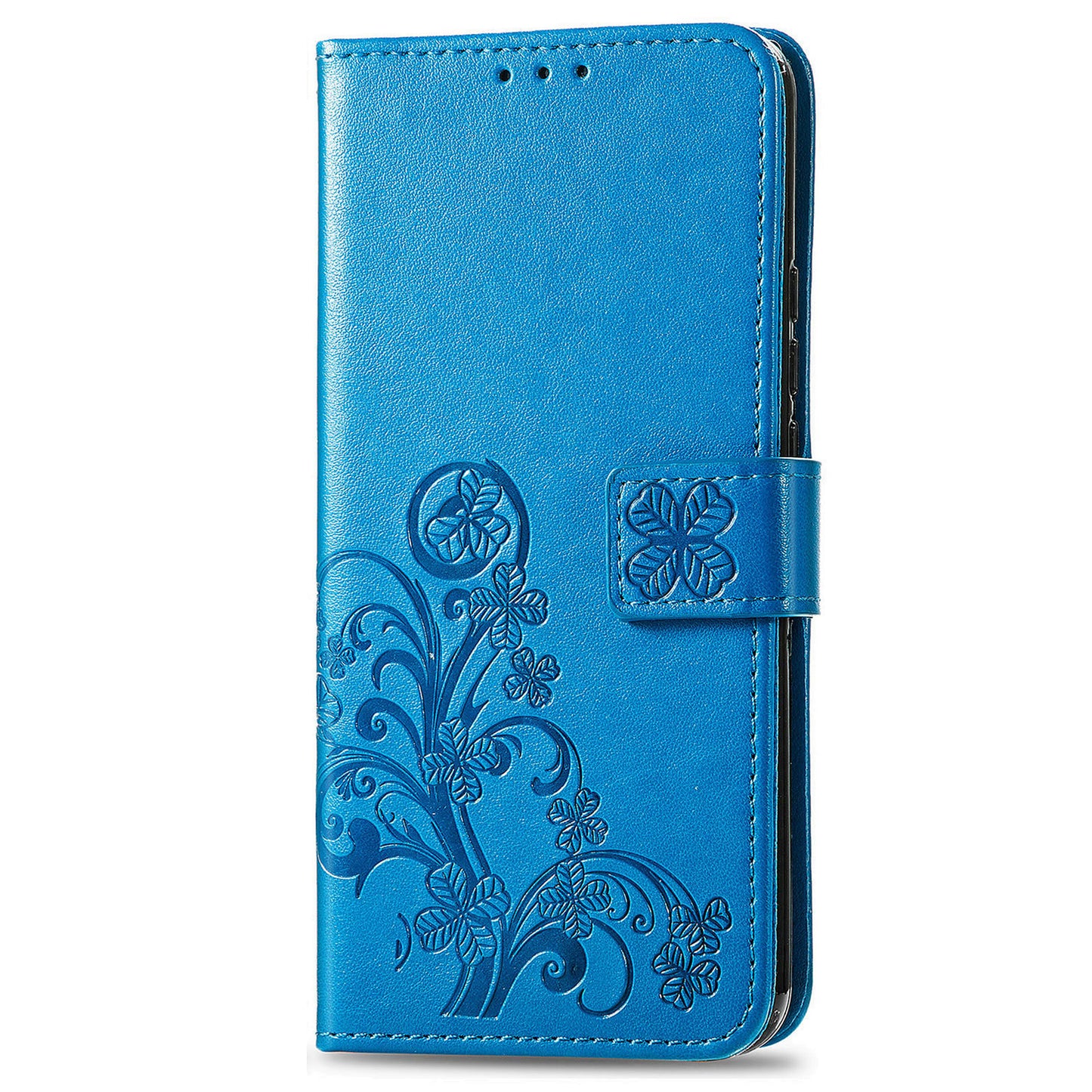 For Samsung Galaxy S24 Case Four-leaf Clover Pattern Leather Phone Cover Wallet - Blue