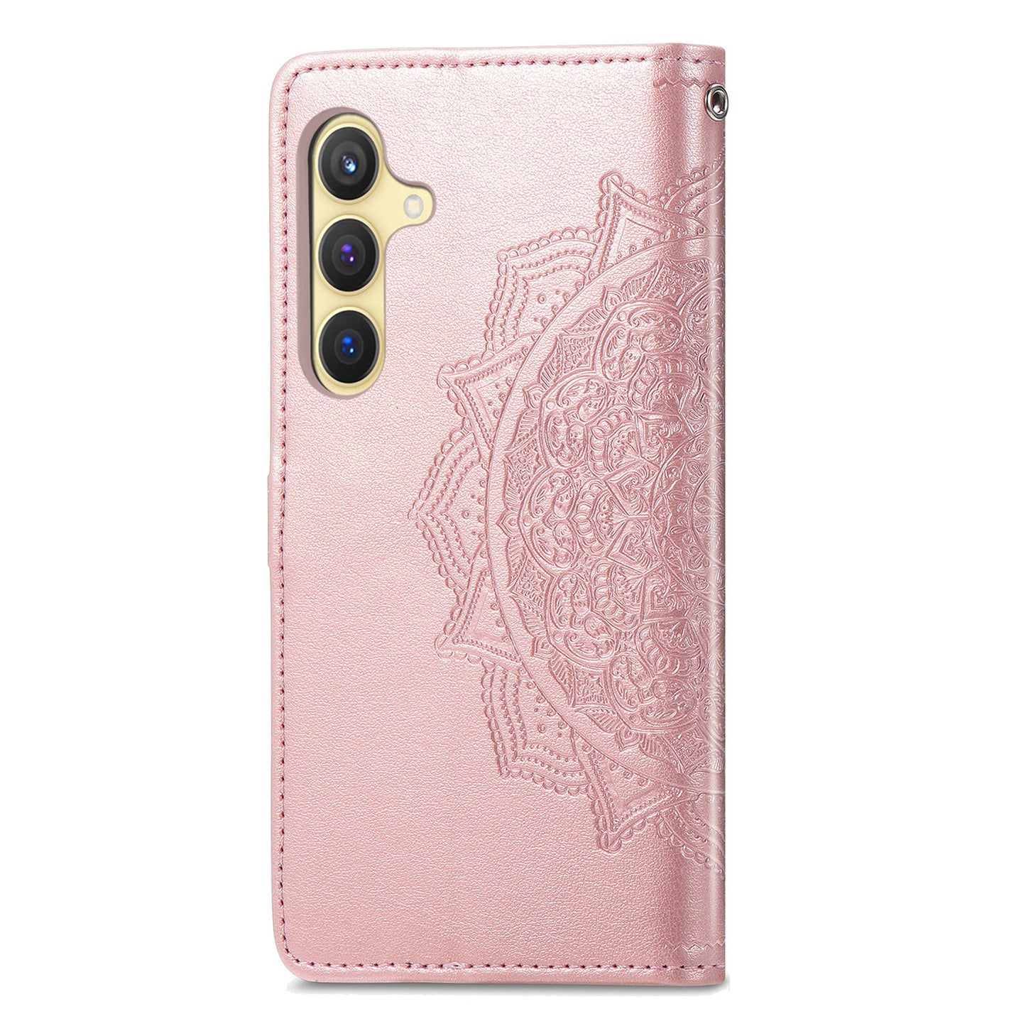 For Samsung Galaxy S24 Phone Case PU Leather Embossed Mandala Wallet Cover - Rose Gold