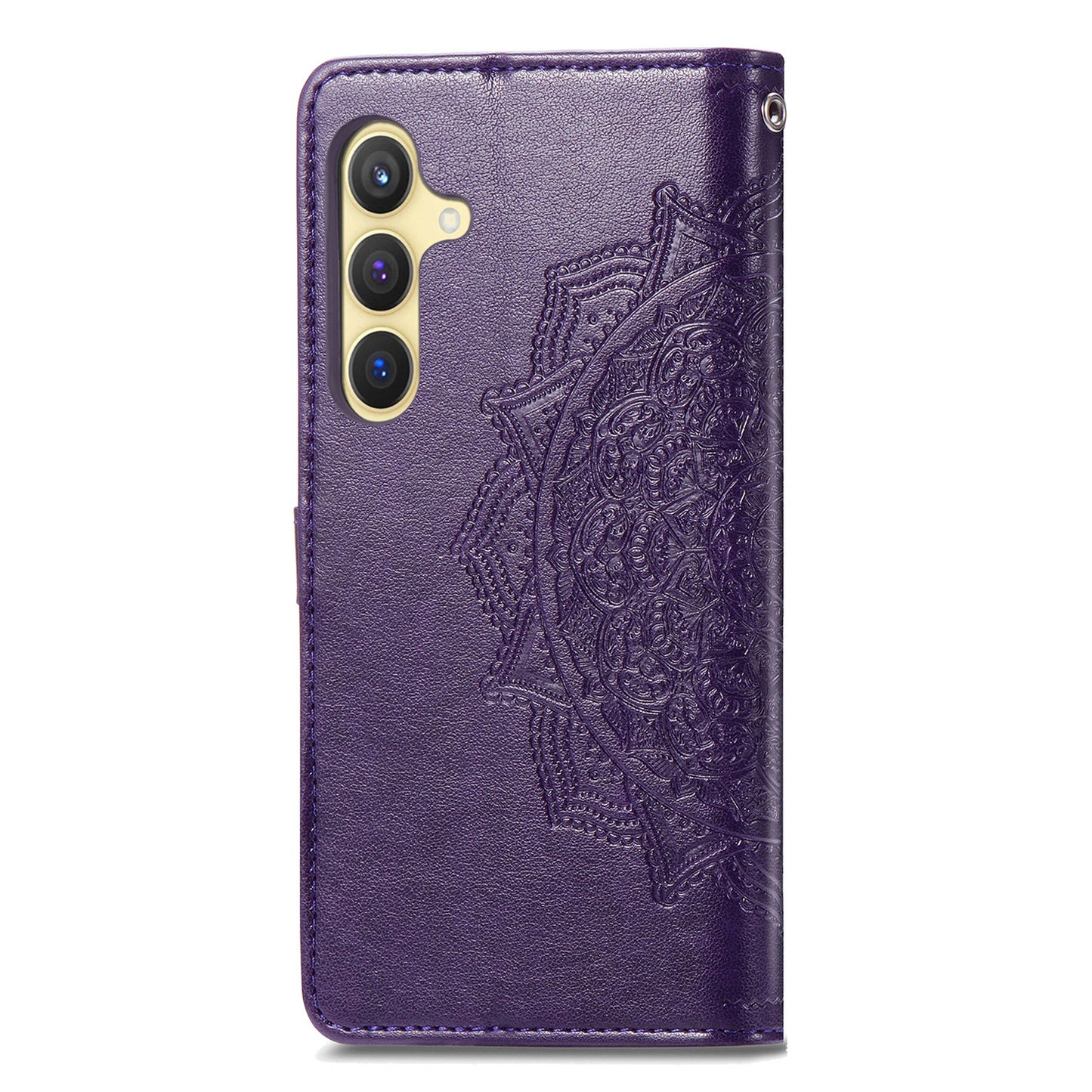 For Samsung Galaxy S24 Phone Case PU Leather Embossed Mandala Wallet Cover - Purple