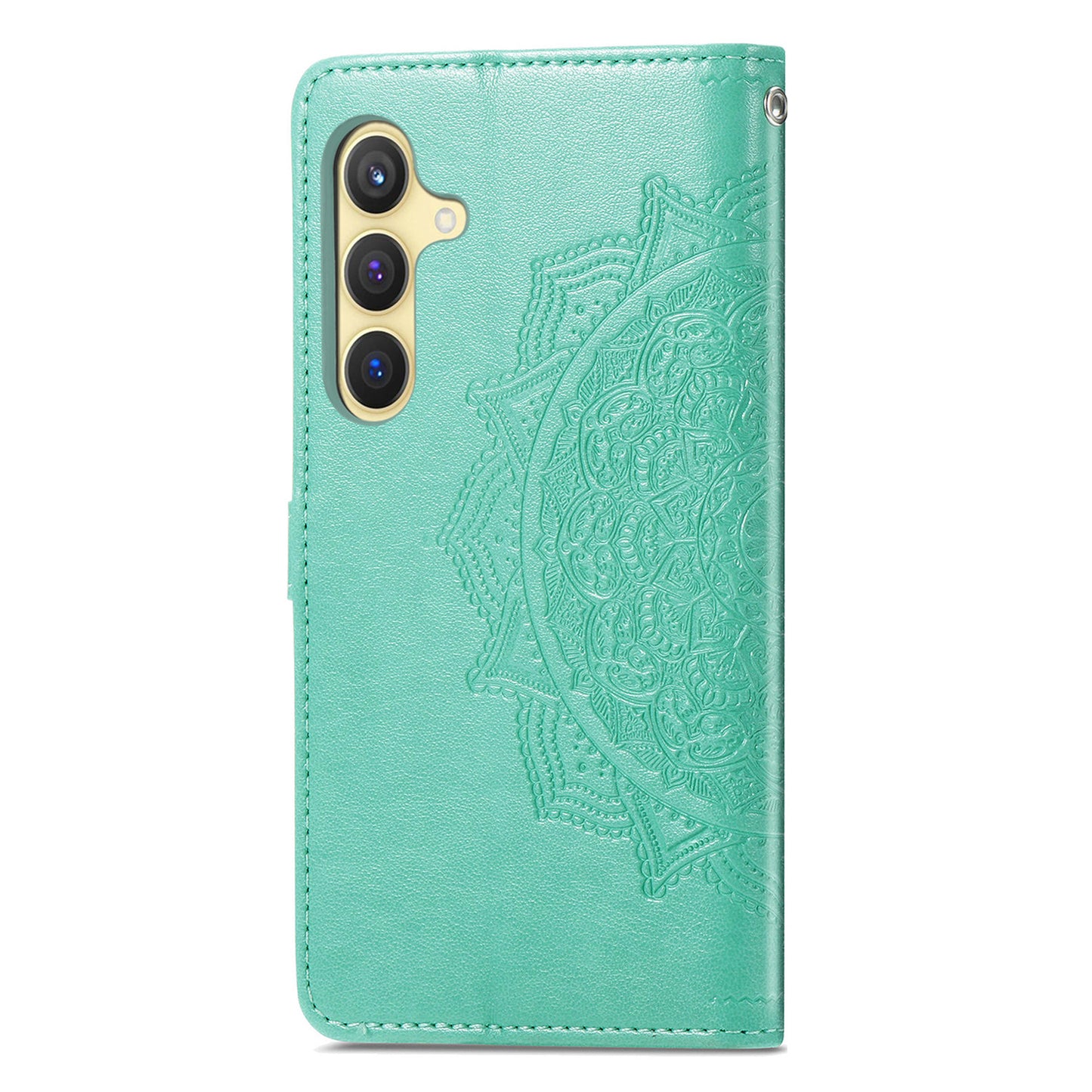 For Samsung Galaxy S24 Phone Case PU Leather Embossed Mandala Wallet Cover - Green