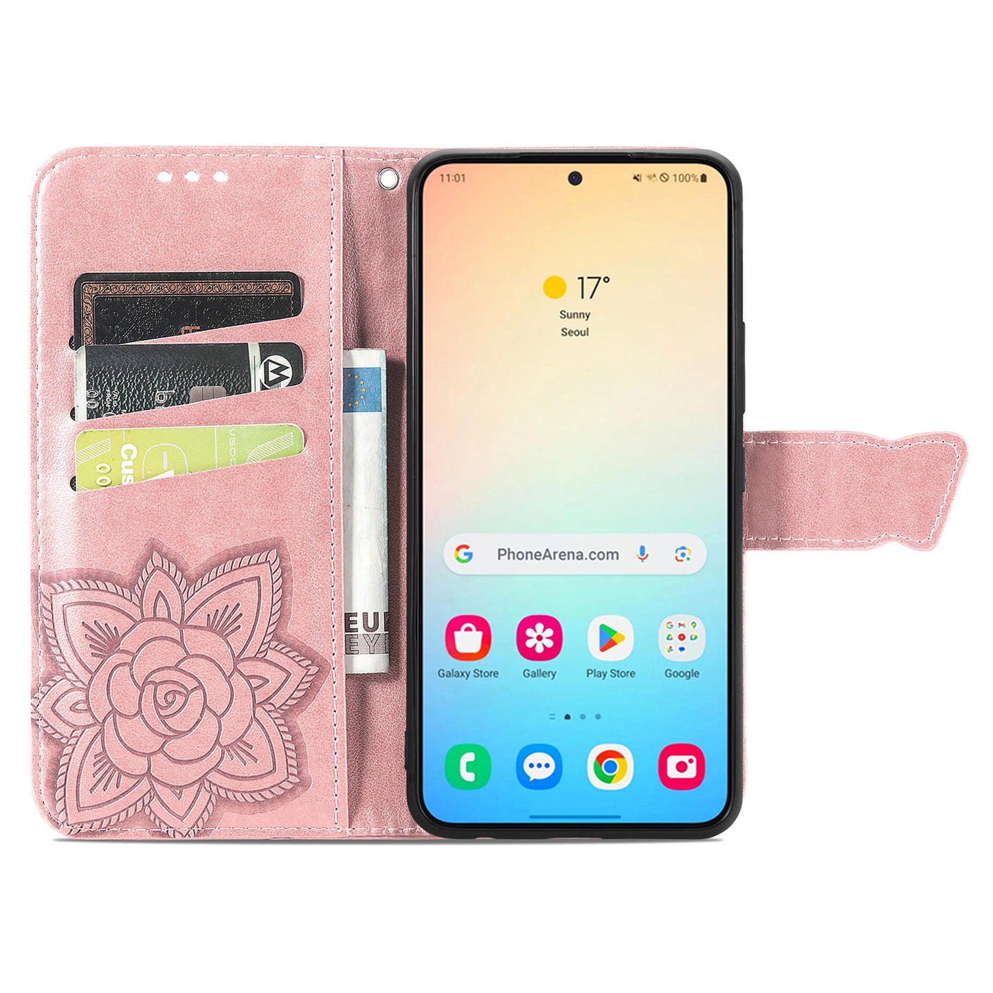 For Samsung Galaxy S24 Case Butterfly Pattern Leather Wallet Cover - Rose Gold