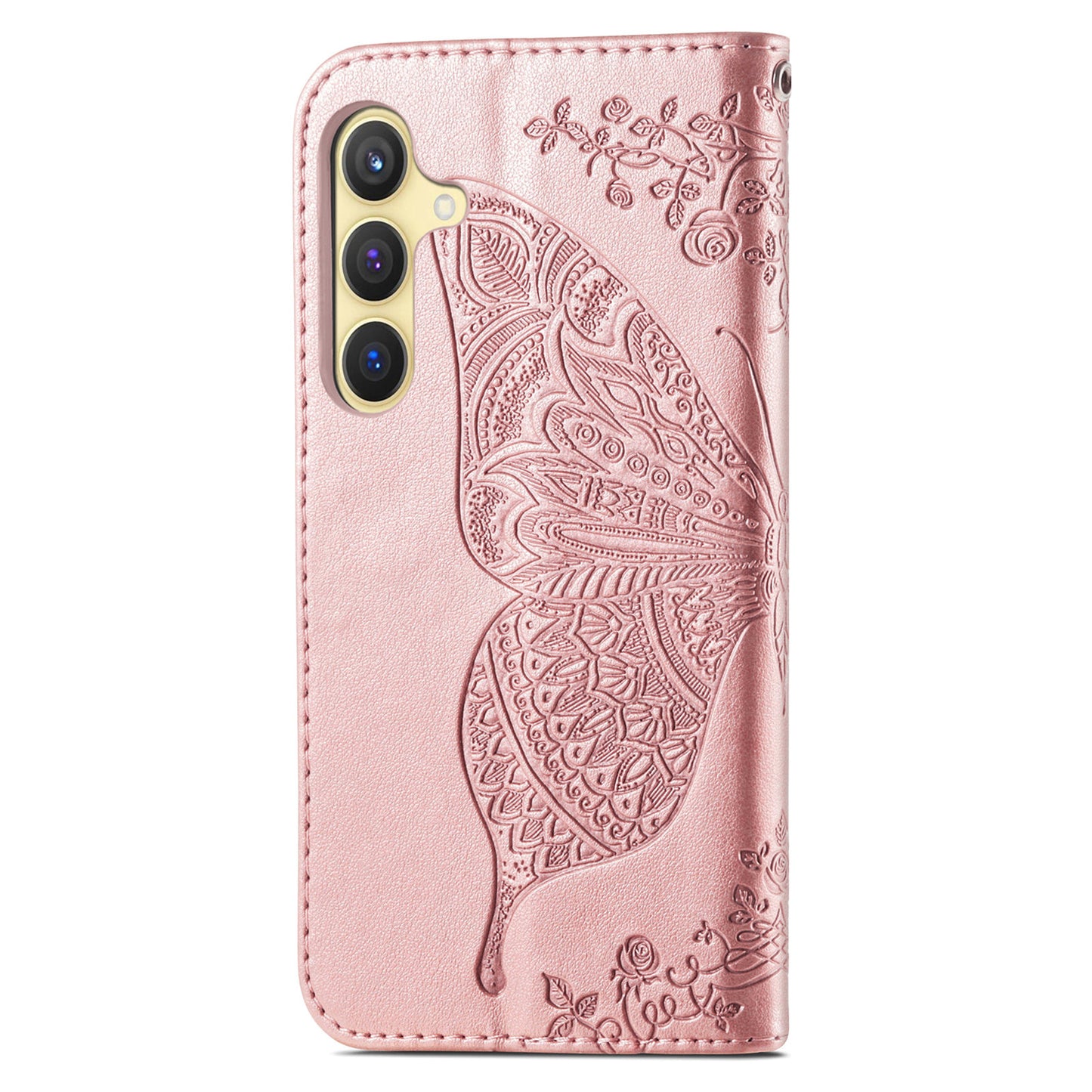 For Samsung Galaxy S24 Case Butterfly Pattern Leather Wallet Cover - Rose Gold
