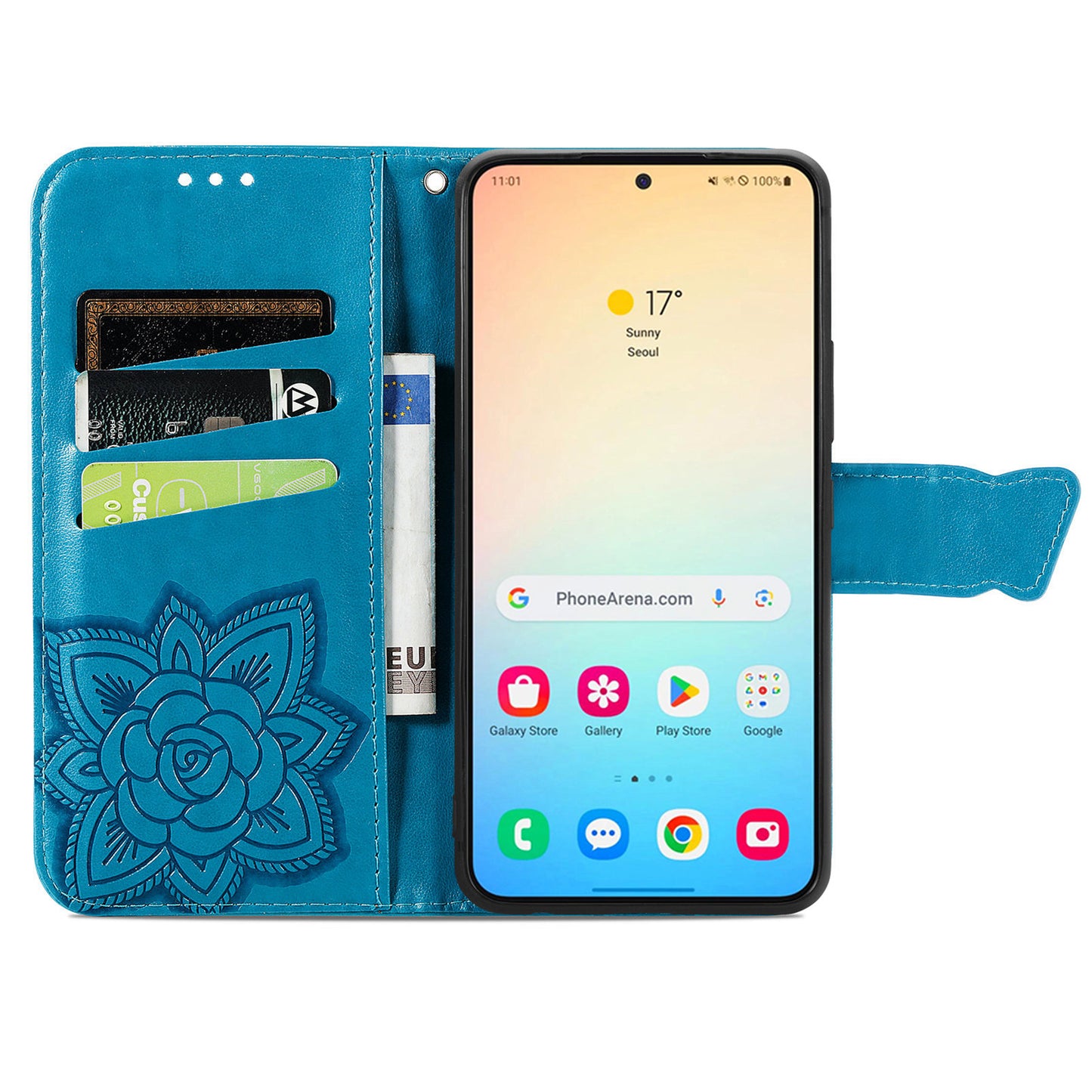 For Samsung Galaxy S24 Case Butterfly Pattern Leather Wallet Cover - Blue