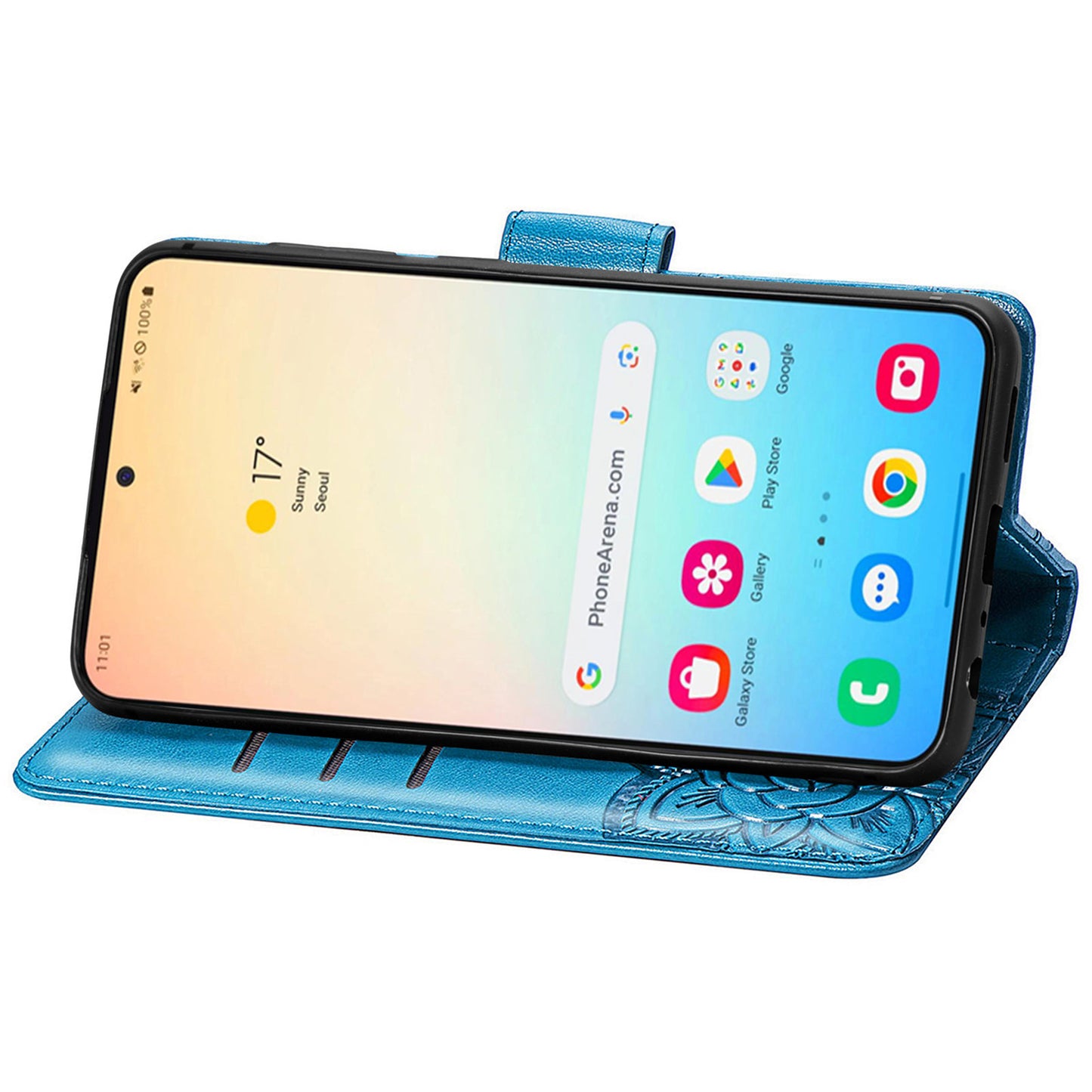 For Samsung Galaxy S24 Case Butterfly Pattern Leather Wallet Cover - Blue