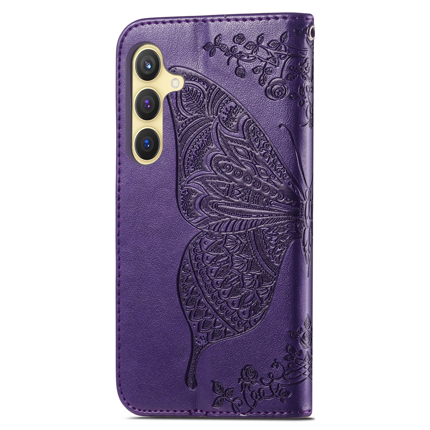 For Samsung Galaxy S24 Case Butterfly Pattern Leather Wallet Cover - Dark Purple