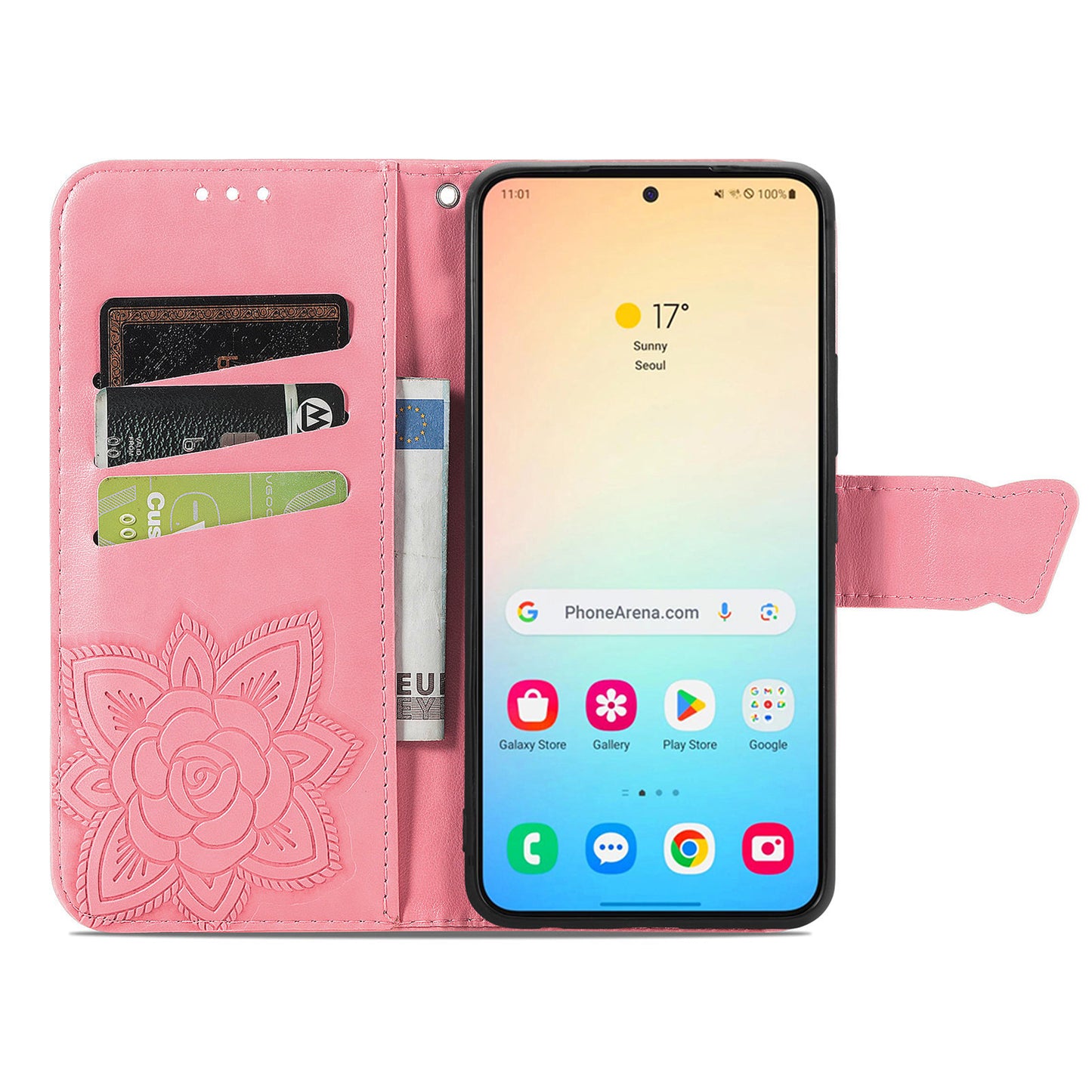 For Samsung Galaxy S24 Case Butterfly Pattern Leather Wallet Cover - Pink