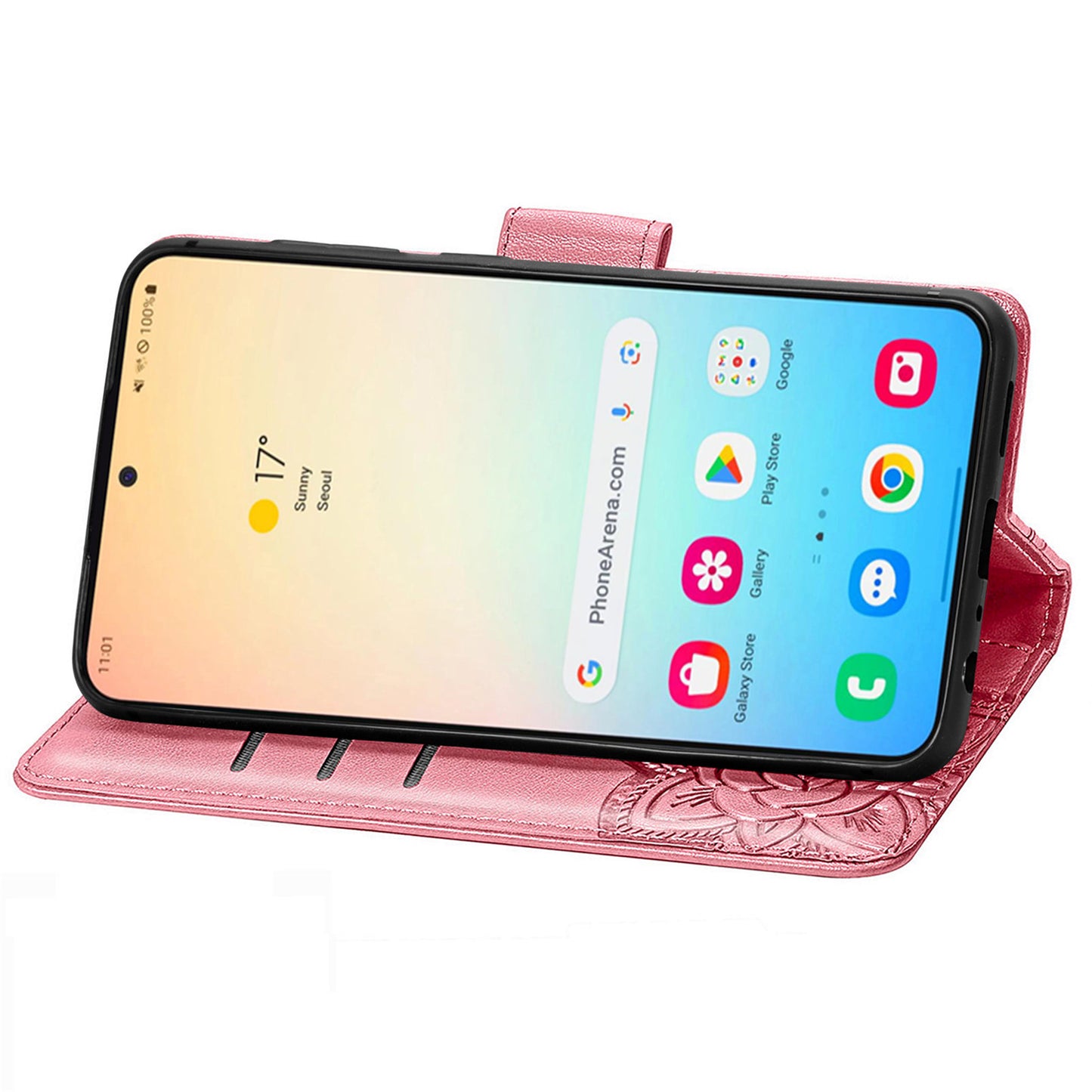 For Samsung Galaxy S24 Case Butterfly Pattern Leather Wallet Cover - Pink