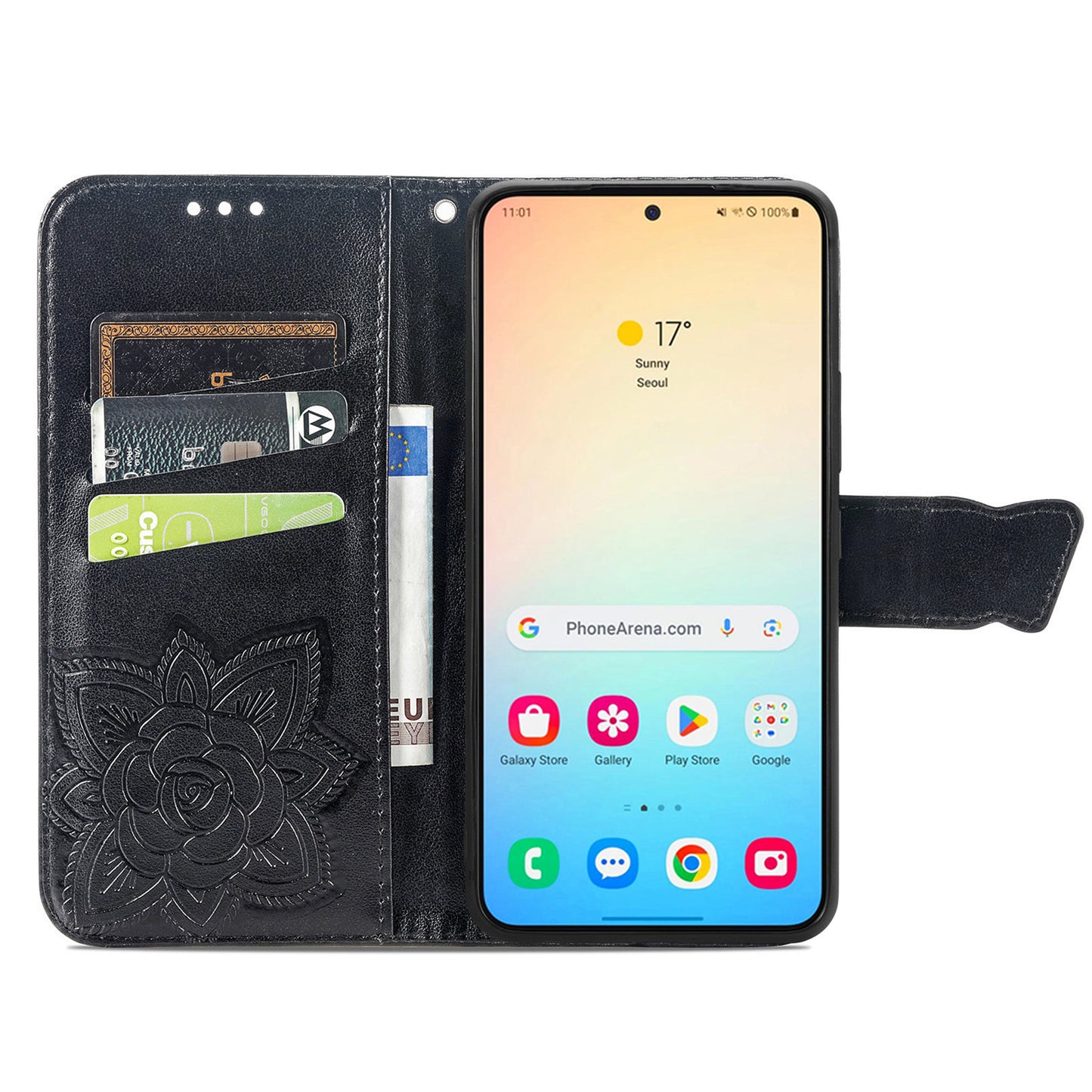 For Samsung Galaxy S24 Case Butterfly Pattern Leather Wallet Cover - Black