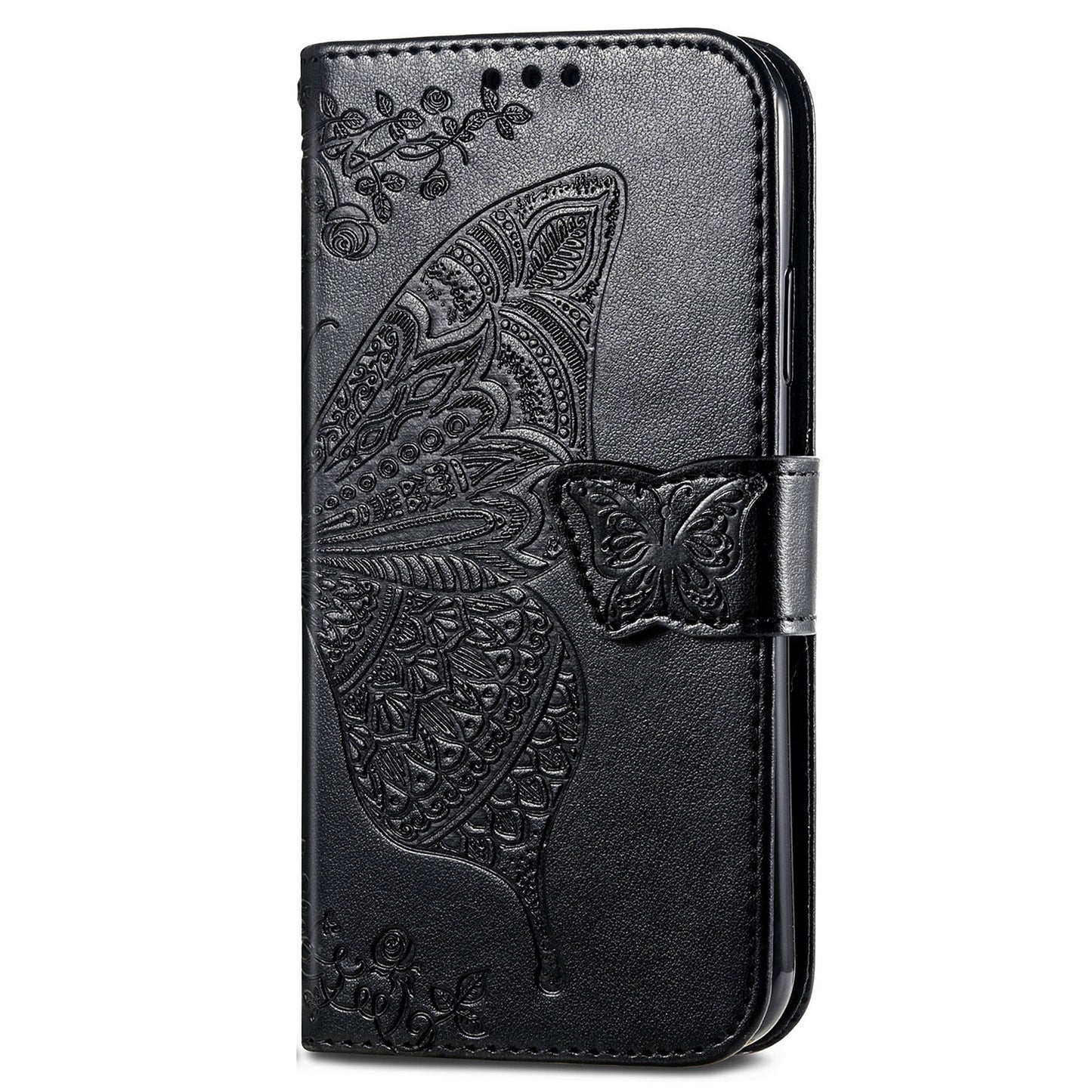 For Samsung Galaxy S24 Case Butterfly Pattern Leather Wallet Cover - Black