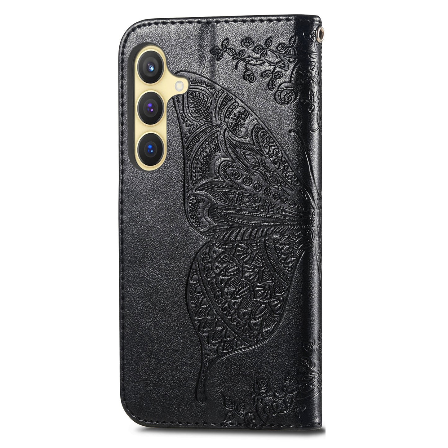 For Samsung Galaxy S24 Case Butterfly Pattern Leather Wallet Cover - Black