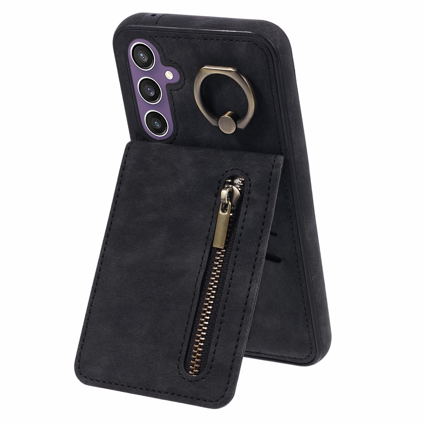 For Samsung Galaxy S24 Case Wallet Retro PU+TPU Kickstand Anti-drop Phone Cover - Black
