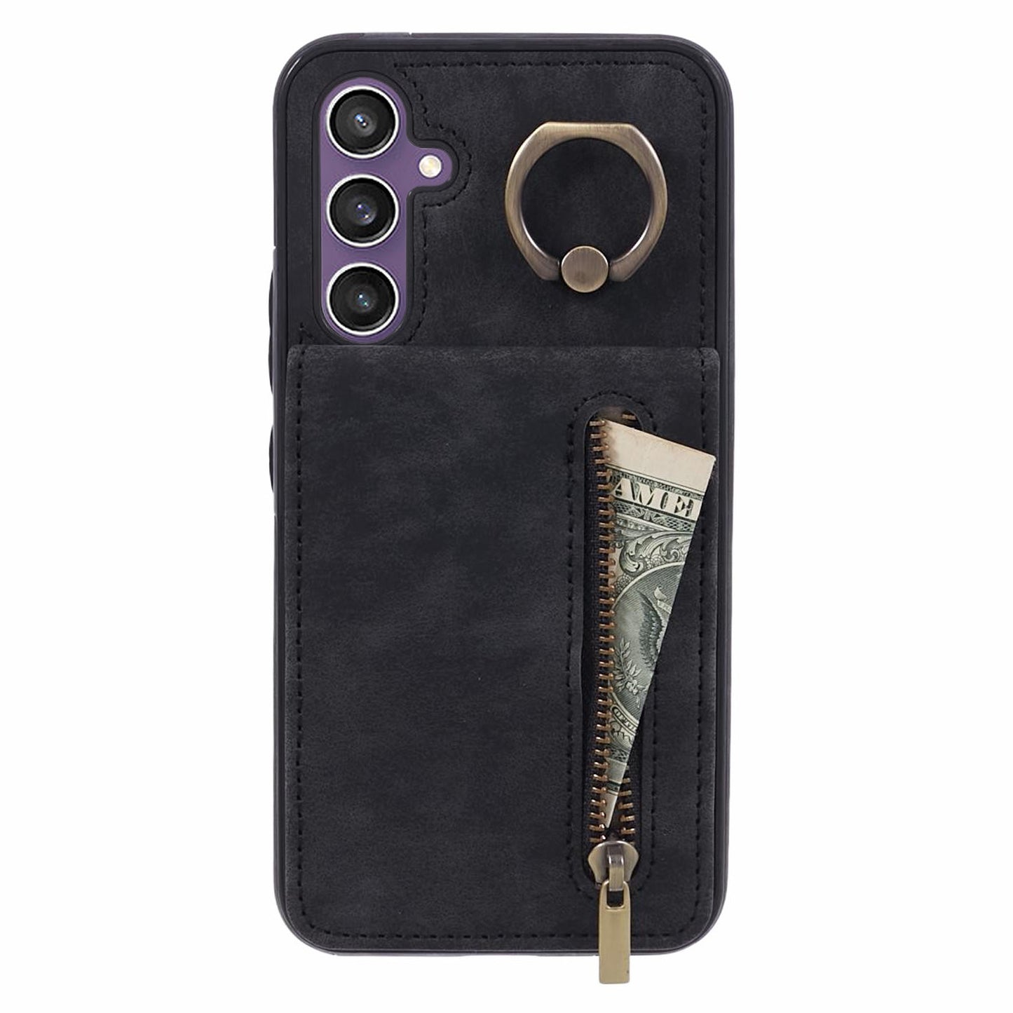 For Samsung Galaxy S24 Case Wallet Retro PU+TPU Kickstand Anti-drop Phone Cover - Black