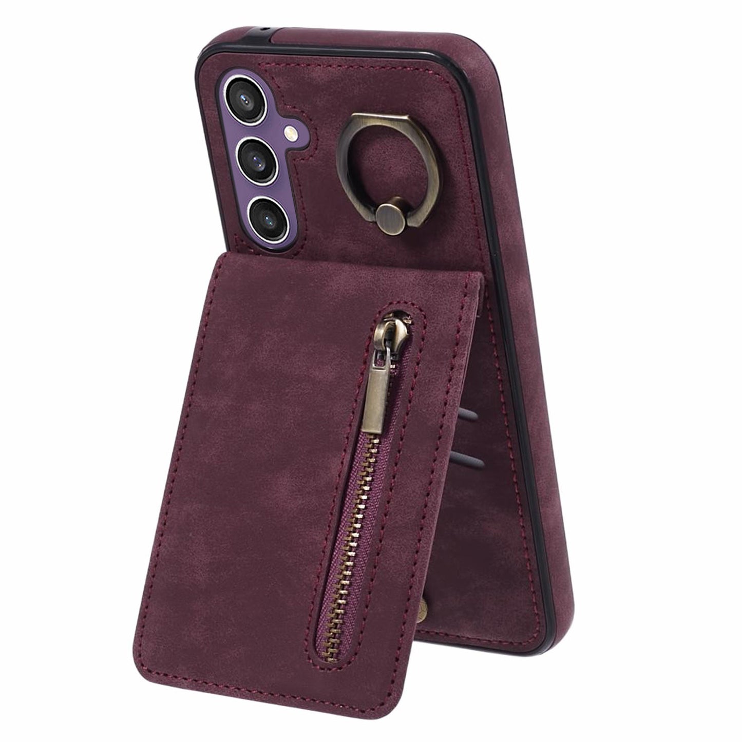 For Samsung Galaxy S24 Case Wallet Retro PU+TPU Kickstand Anti-drop Phone Cover - Wine Red