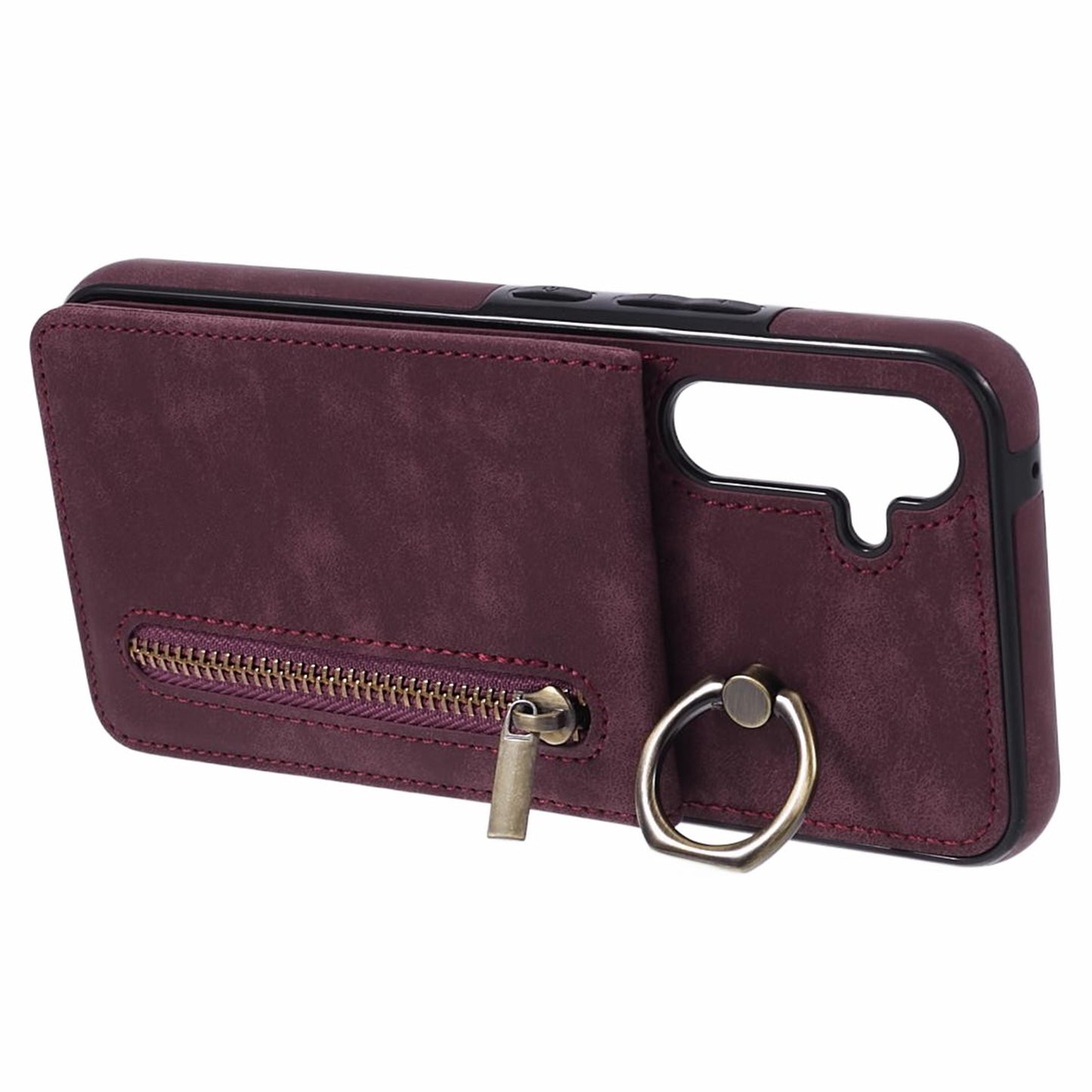 For Samsung Galaxy S24 Case Wallet Retro PU+TPU Kickstand Anti-drop Phone Cover - Wine Red