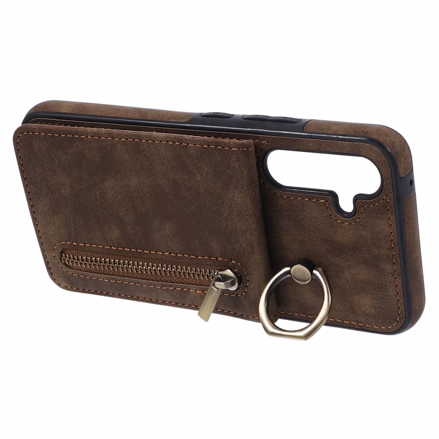 For Samsung Galaxy S24 Case Wallet Retro PU+TPU Kickstand Anti-drop Phone Cover - Brown