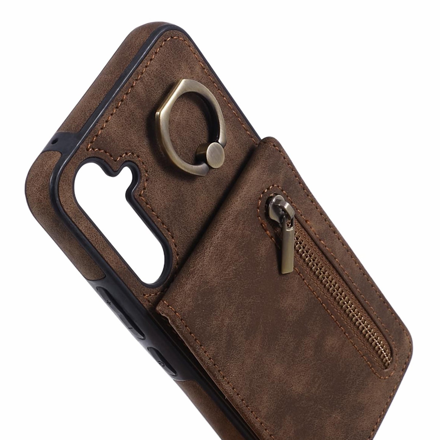 For Samsung Galaxy S24 Case Wallet Retro PU+TPU Kickstand Anti-drop Phone Cover - Brown