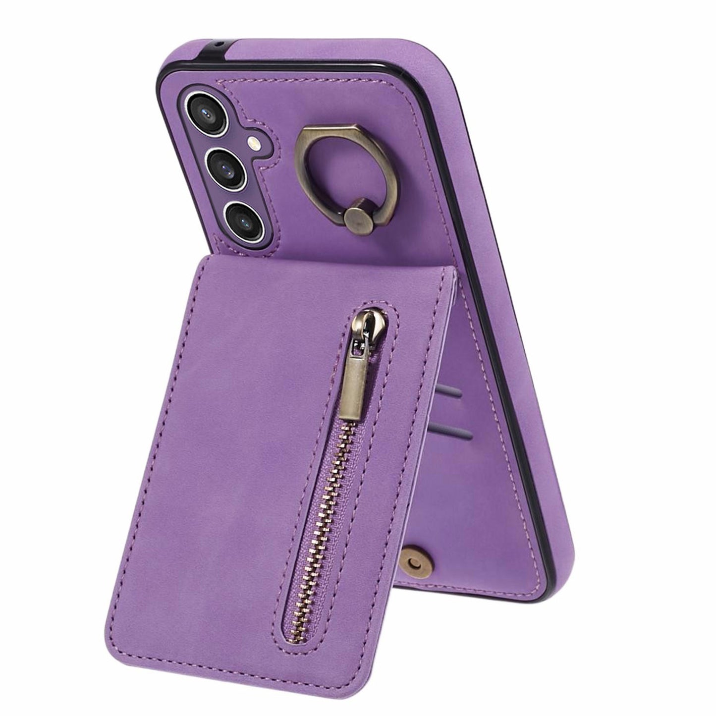 For Samsung Galaxy S24 Case Wallet Retro PU+TPU Kickstand  Anti-drop Phone Cover - Purple