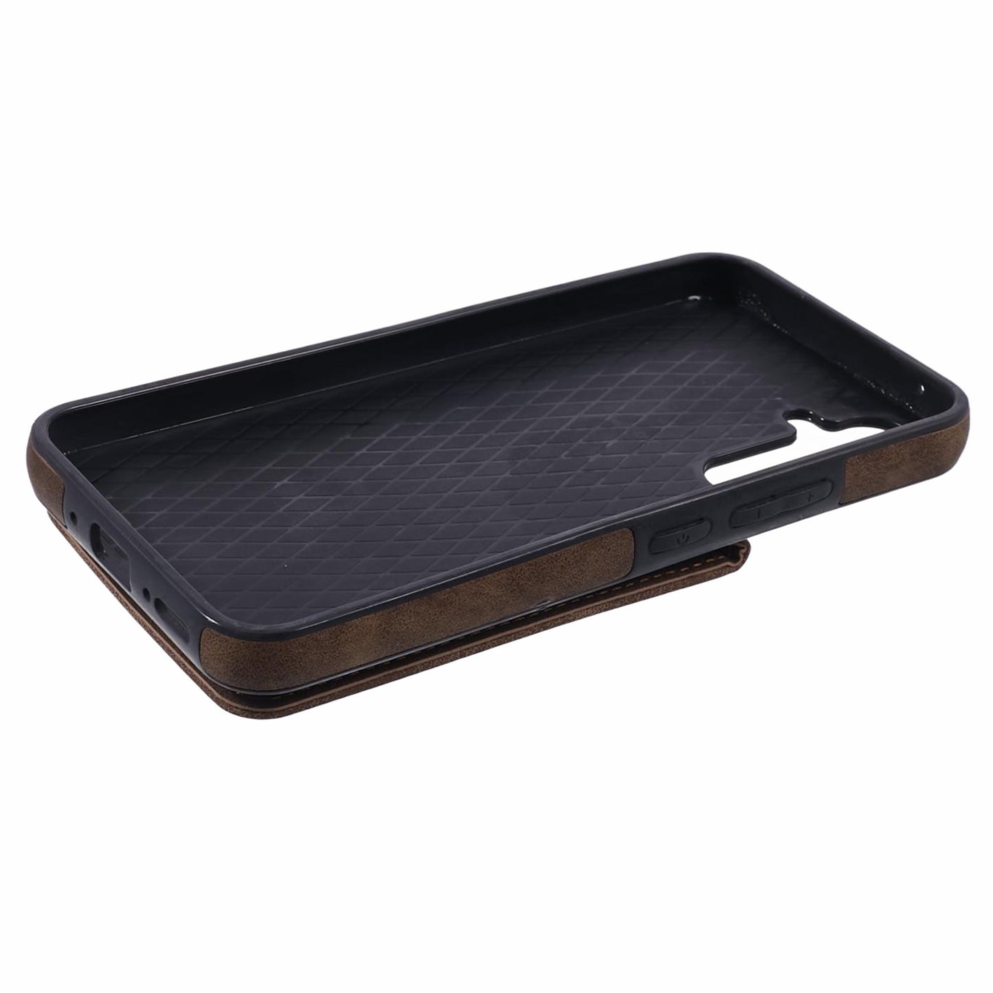 For Samsung Galaxy S24+ Magnetic Case Retro PU+TPU Kickstand Back Cover - Brown