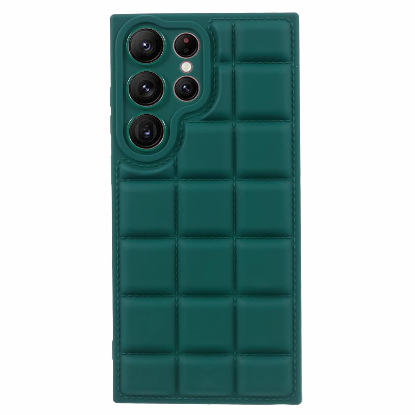 For Samsung Galaxy S24 Ultra Case Grid Down Jacket Texture Smart Phone Cover - Blackish Green