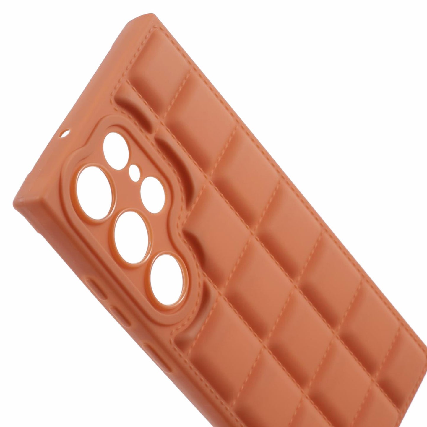 For Samsung Galaxy S24 Ultra Case Grid Down Jacket Texture Smart Phone Cover - Light Brown