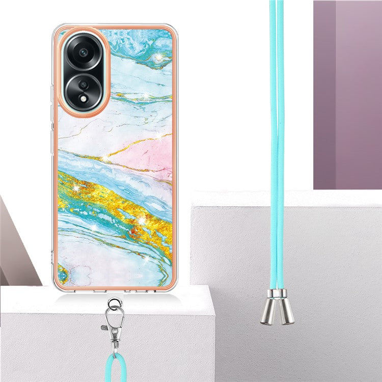 YB IMD Series-9 For Oppo A58 4G Phone Cover Electroplating Marble Pattern IMD TPU Case - Green 004